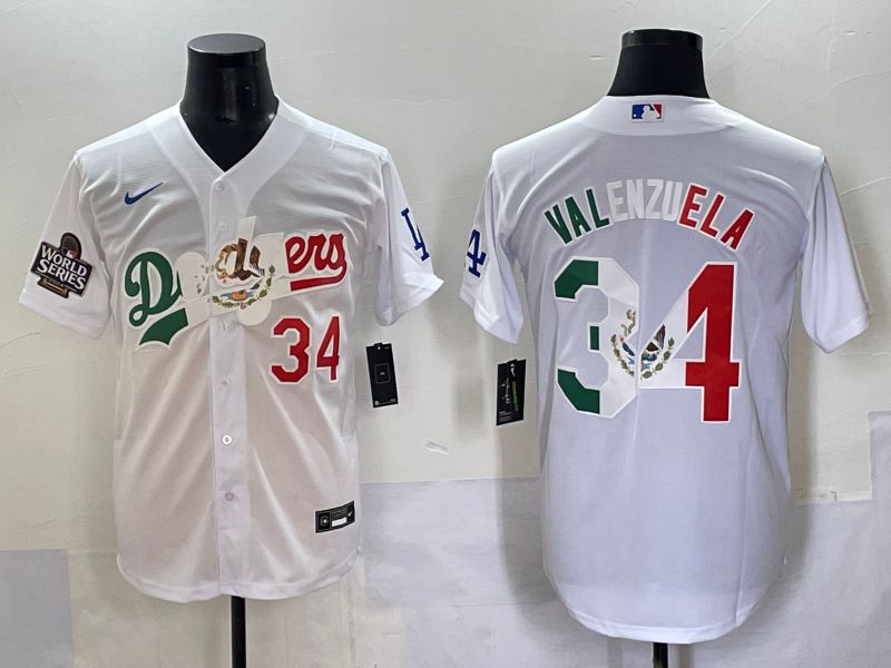 Men 2025 Los Angeles Dodgers #34 Valenzuela White Nike MLB Jersey style 7033